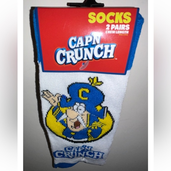 Cap’n Crunch Crew Socks 2 Pair Men 8-12 White Blue Red w Logo Cereal Oops! NEW! - Picture 9 of 9
